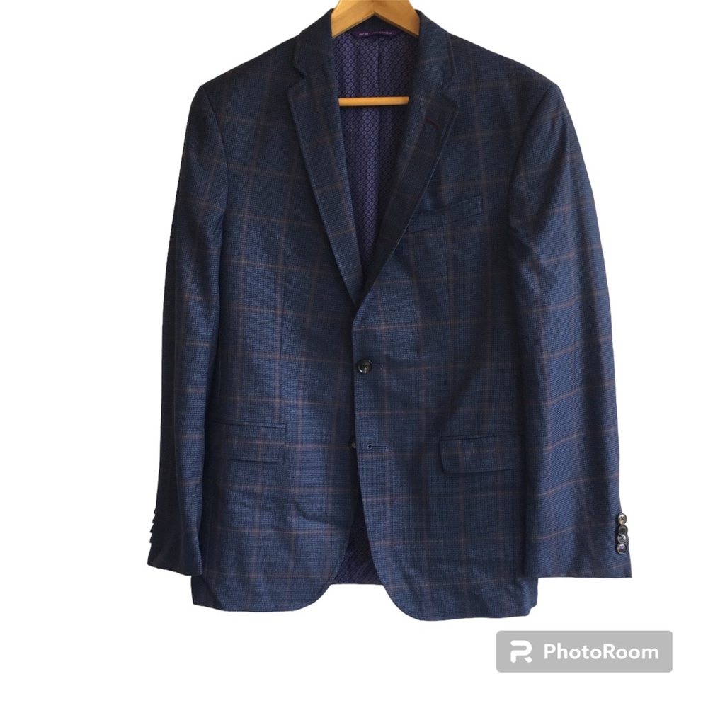 Ted Baker London Men Blazer Blue Purple 100% Wool Sz 38 R FLAWED